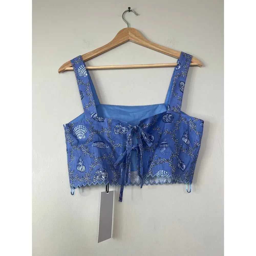NWT Saloni Meadow Square Neckline Shell Print Twill Cami Top Women's Blue Sz: 4 - Picture 6 of 10